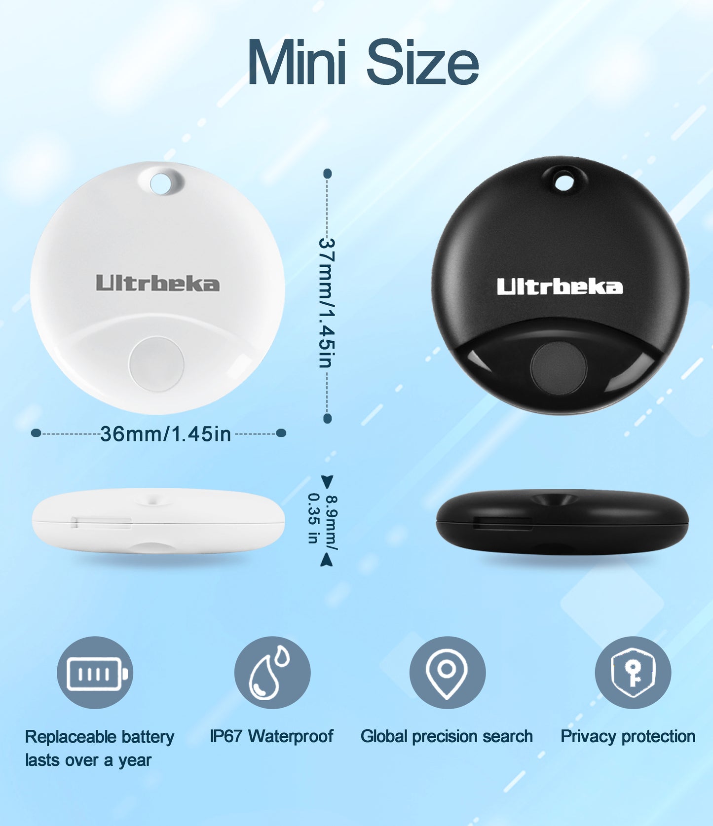 Ultrbeka Air Tags 1 Pack Work for Apple Find My - Black